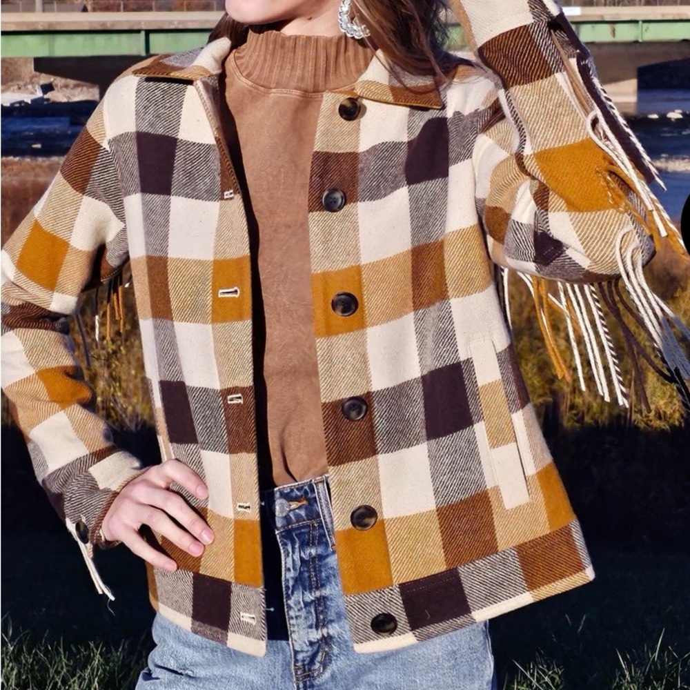 Pendleton Brown and Cream Plaid Utility Jacket.nwot. Retail $400.current line